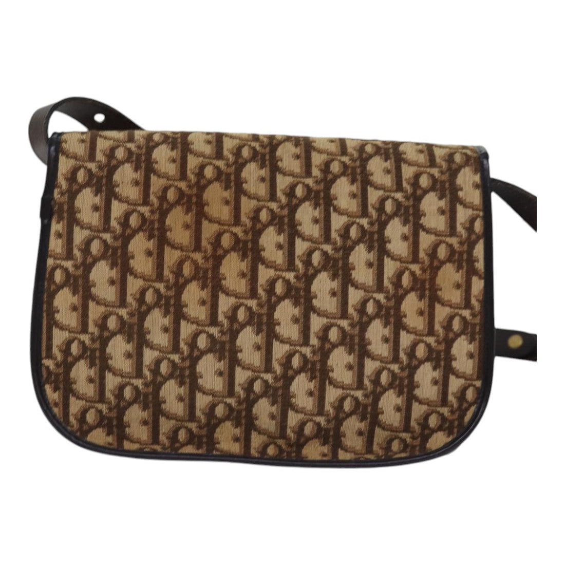 CHRISTIAN DIOR Trotter Canvas Shoulder Bag Gold Beige Auth ep5089