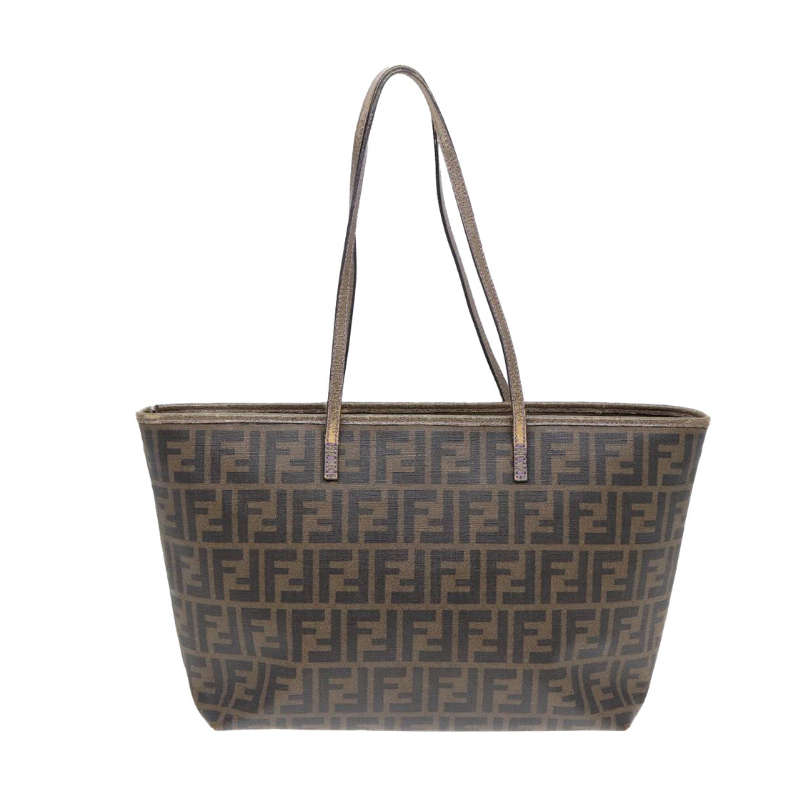 FENDI Zucca Canvas Tote Bag Brown Black gold Auth ep5268