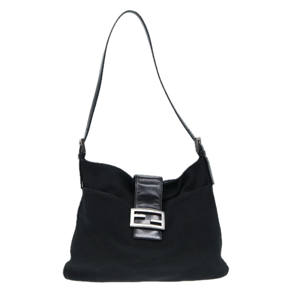 FENDI Shoulder Bag Nylon Black Silver Auth ep5315