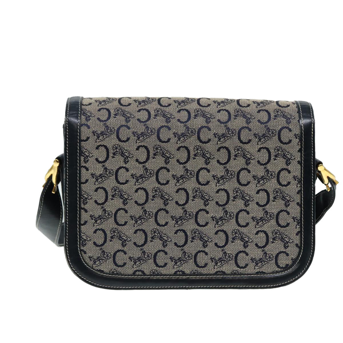 CELINE C Sulky Shoulder Bag Navy Gold Auth ep5332