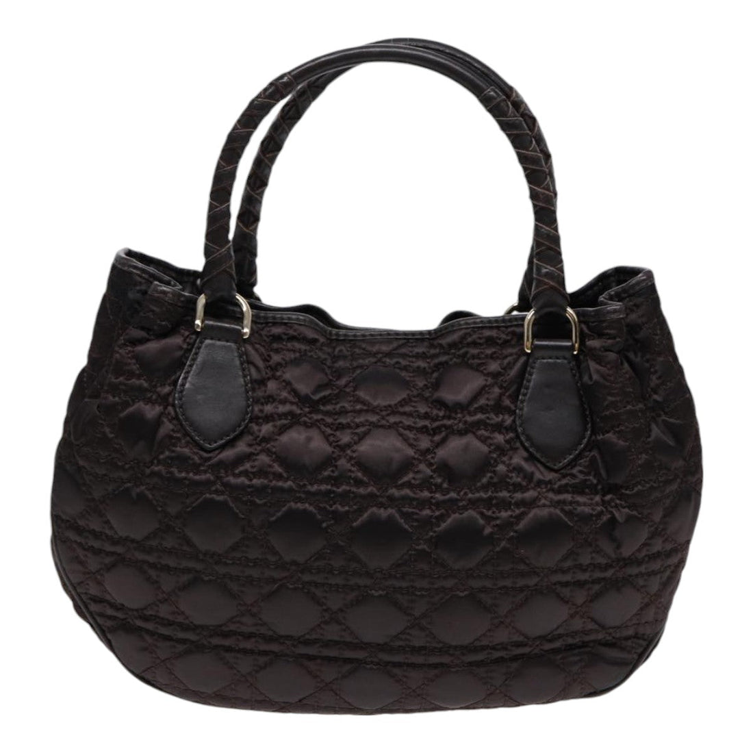 CHRISTIAN DIOR Lady Dior Canage Hand Bag Nylon Brown Gold Auth ep5346
