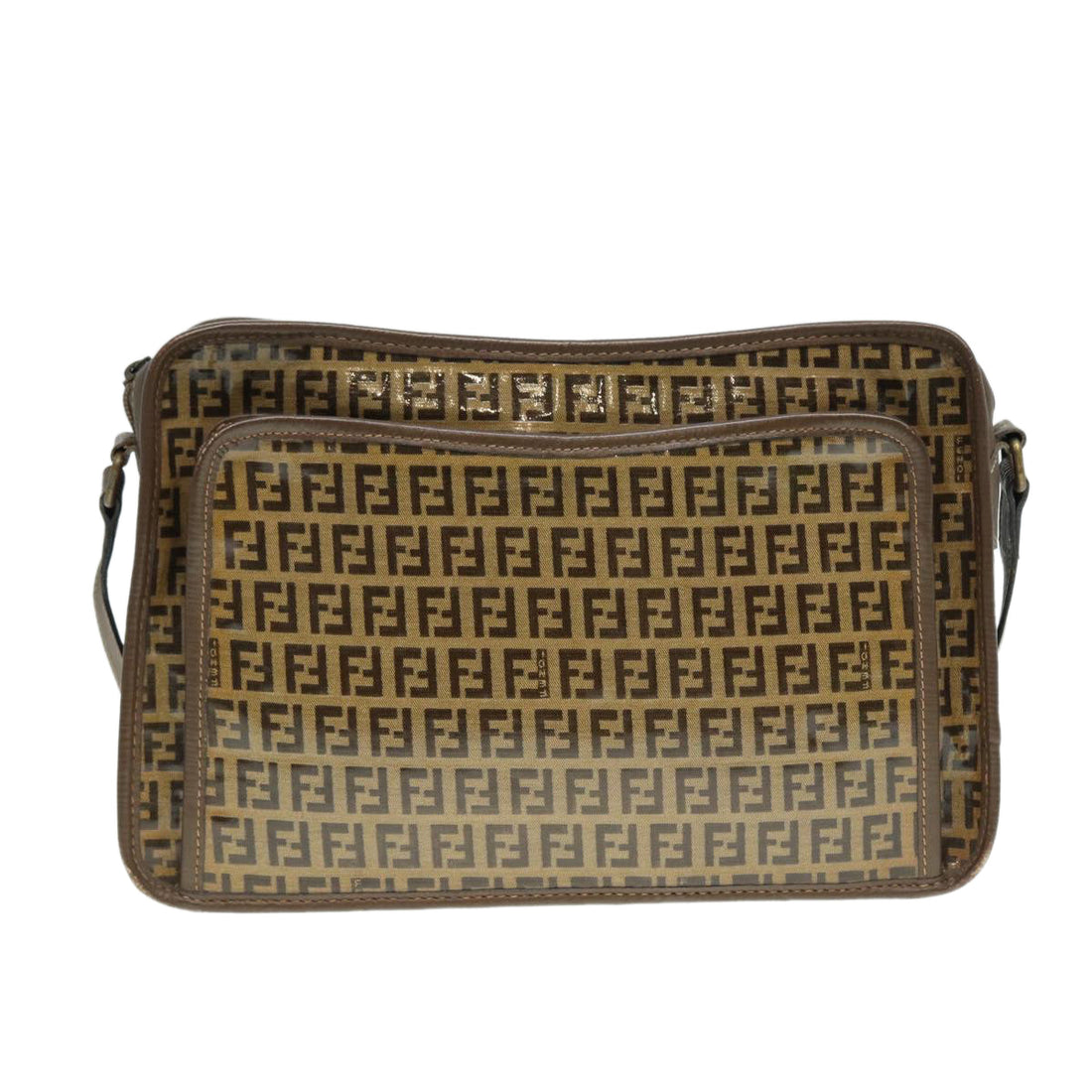FENDI Zucchino Canvas Shoulder Bag Brown Gold Auth ep5363