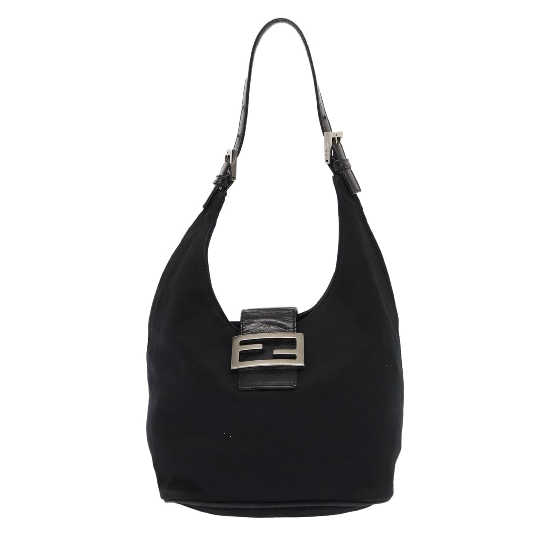 FENDI Mamma Baguette Shoulder Bag Nylon Black Silver Auth ep5381