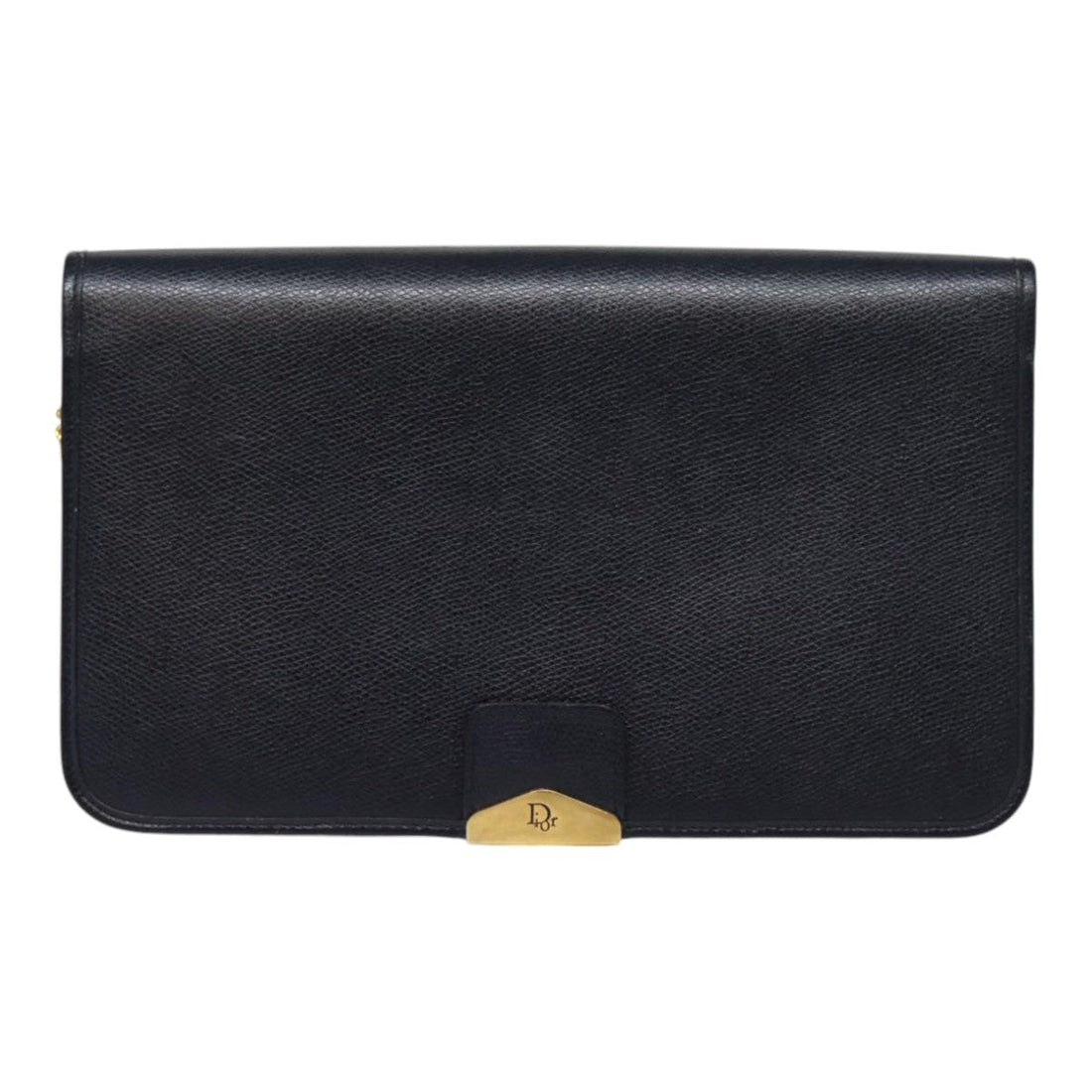 CHRISTIAN DIOR Chain Shoulder Bag Leather Black Gold Auth ep5494