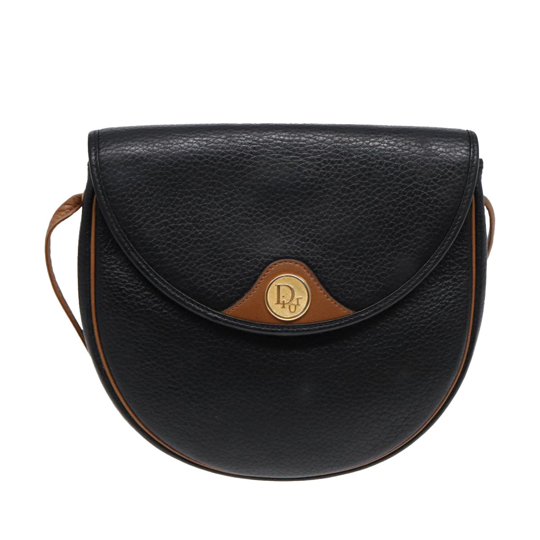 CHRISTIAN DIOR Shoulder Bag Leather Black Gold Auth ep5514