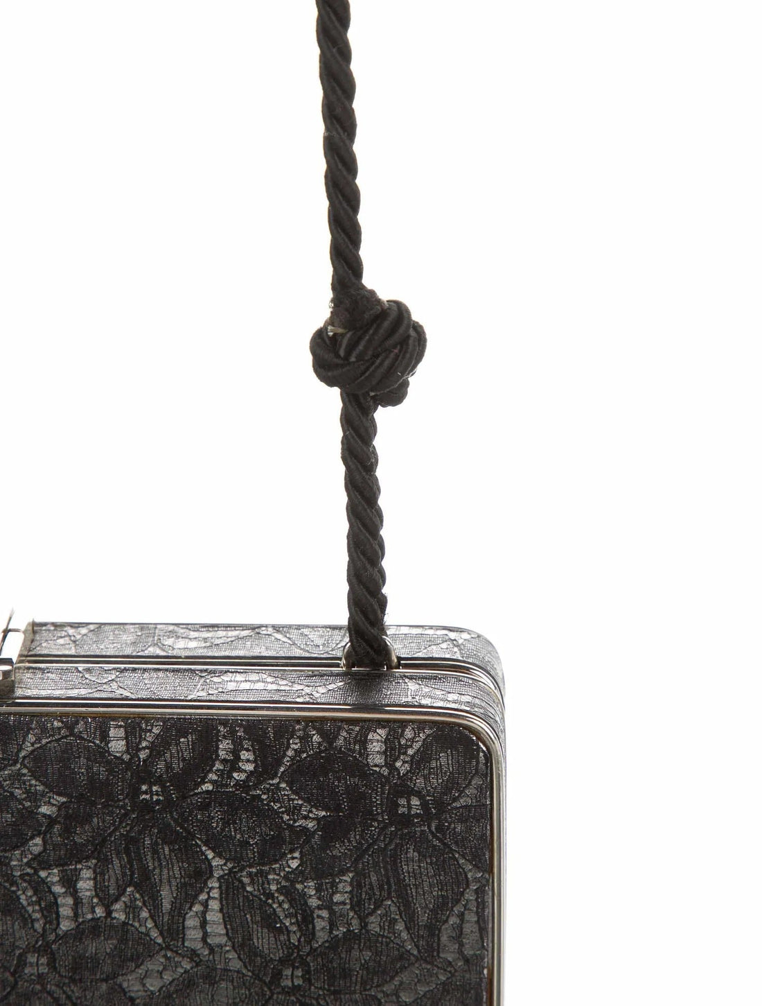 Fendi black floral lace print & chrome metal mini two-way evening bag