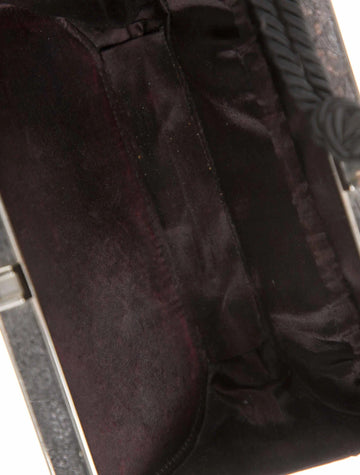 Fendi black floral lace print & chrome metal mini two-way evening bag