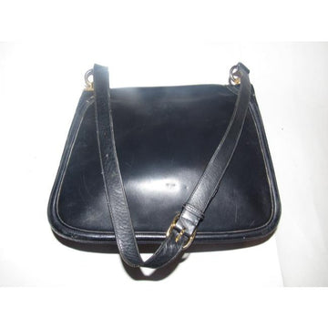 Vintage Gucci midnight blue leather 'Blondie' saddle style, shoulder bag with large, gold 'GG' emblem & multiple compartments