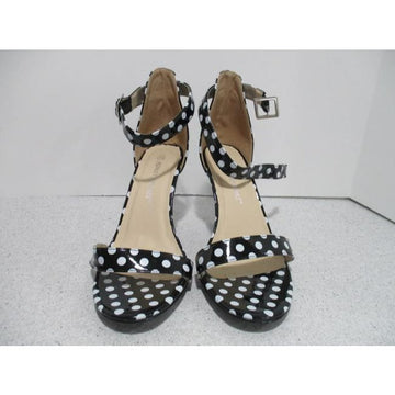 Ashley Stewart Black And White Retro Teresa Vegan Polka Dot Ankle Strap Heels Pumps Size Us