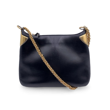 GUCCI Vintage Black Leather Shoulder Bag With Chain Strap