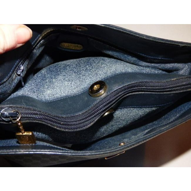 Gucci Vintage Blue Small G Logo Coated Canvas And Leather Satchel