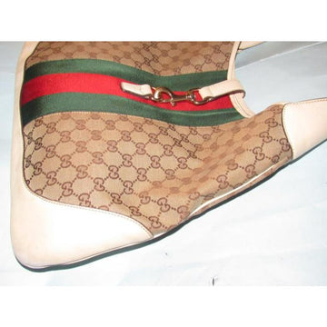 Gucci Jackie Modern Purses White Leather And Gg Leather Hobo Bag