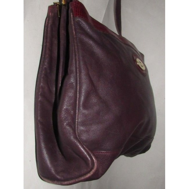 Gucci Purple Leather Shoulder Bag With Burgundy Snakeskin Accents