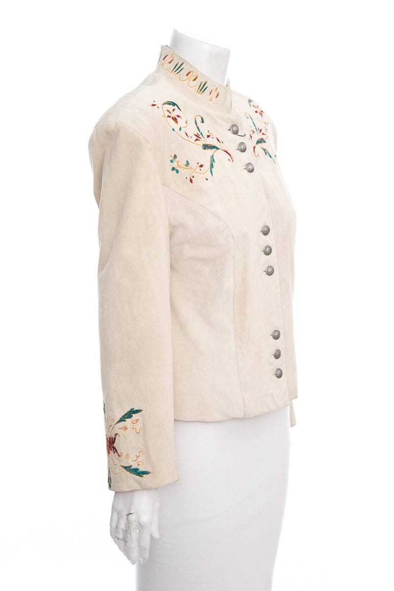 Josie Fuis Beige Suede Embroidered Jacket SZ S