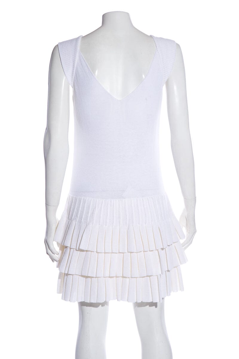 Chanel White Pleated Knit Dress SZ 38