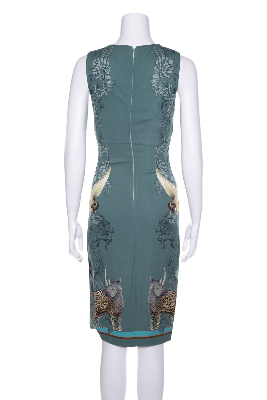 Roberto Cavalli Teal Sleeveless Exotic Animals Print Dress SZ 38