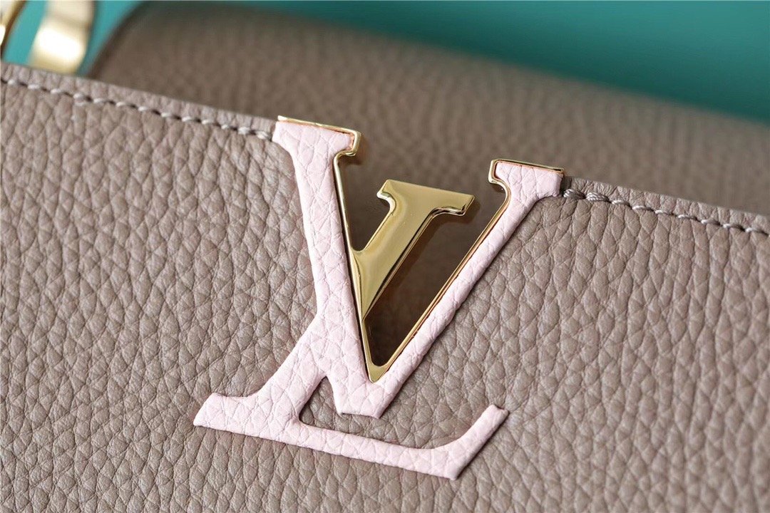 LV Capucines MM Taurillon Smokey Brown Gretlm/ Creme/ Pink For Womtlm, Womtlm’s Bags, Shoulder And Crossbody Bags 12.4in/31.5cm LV M59516