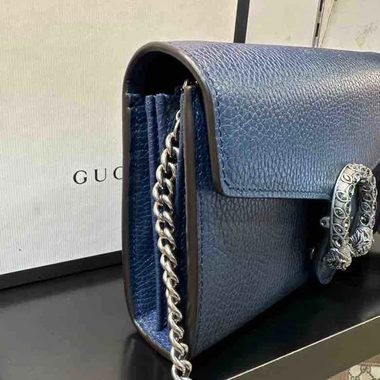 GUCCI Dionysus Chain Crossbody, Blue, Leather