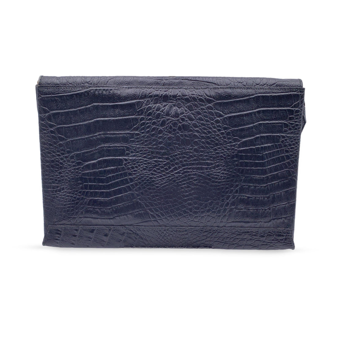 FENDI Vintage Black Embossed Portfolio Envelope Clutch Bag With Strap