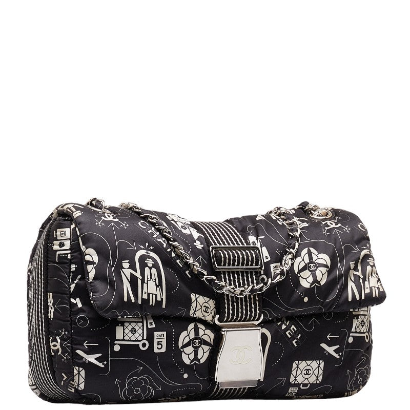 Chanel Yale Chain Shoulder Bag Black White Silver Nylon  Chanel