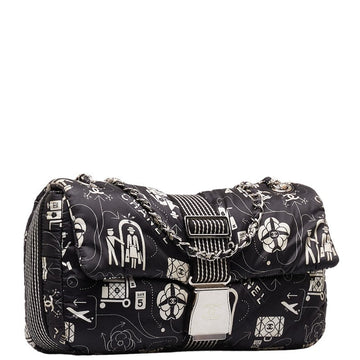 Chanel Yale Chain Shoulder Bag Black White Silver Nylon  Chanel