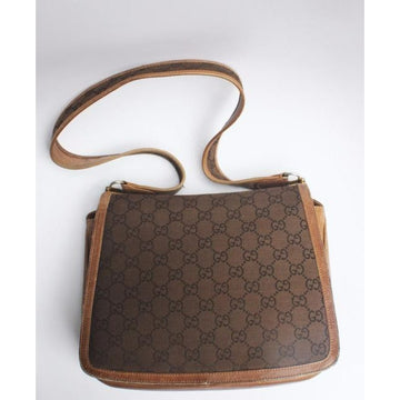 Gucci Brown Guccissima Print Saddle Bag w Red & Green Stripe