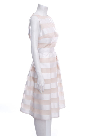 Lela Rose White & Beige Stripe Sleeveless Dress SZ 10 NWT