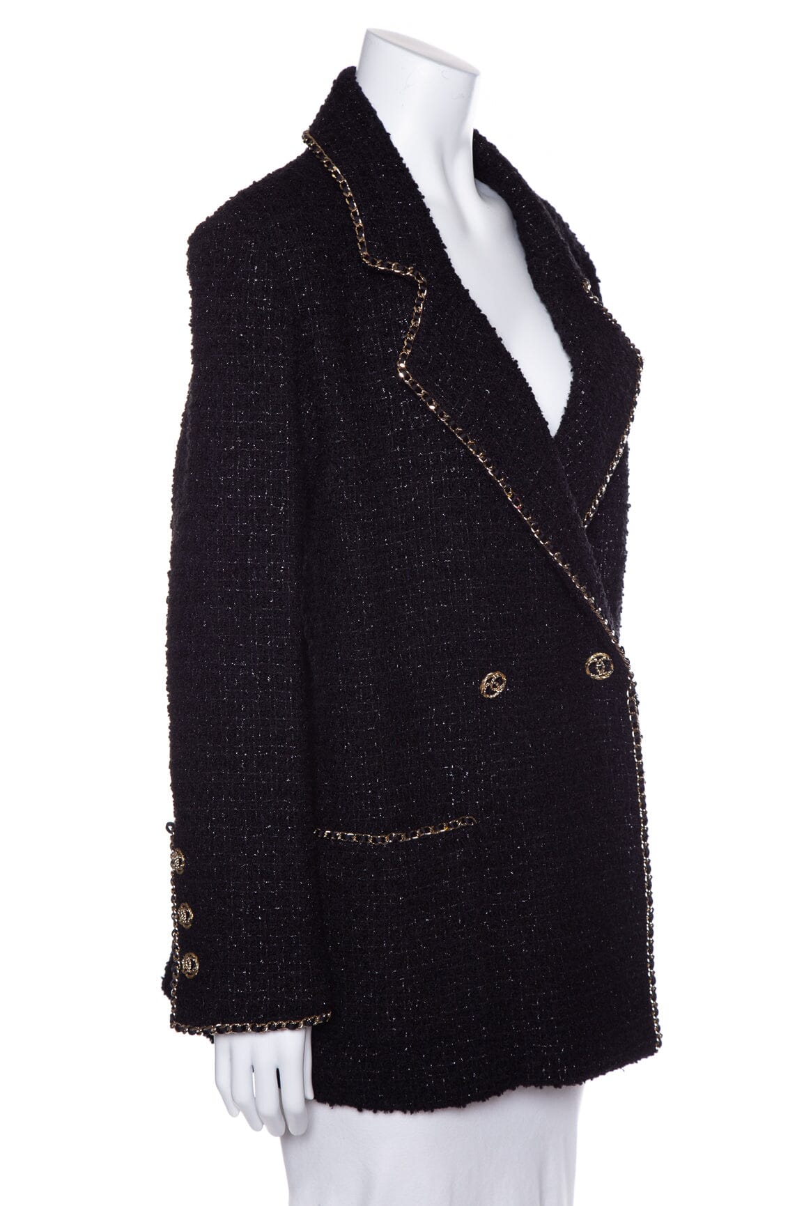 Chanel Black Tweed and Chain Detail Shimmer Jacket SZ 40