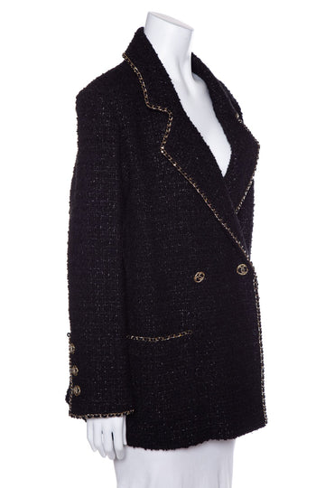 Chanel Black Tweed and Chain Detail Shimmer Jacket SZ 40