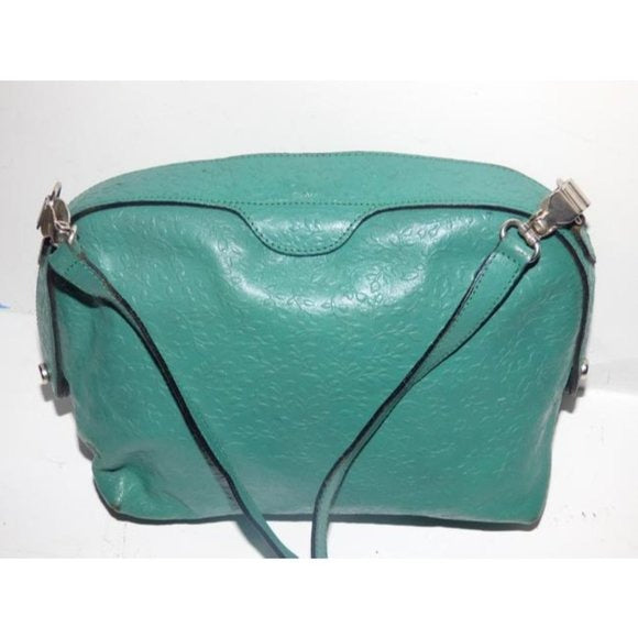 Vintage FURLA Teal Leather 2-Way Crossbody Bag with Embossed Floral Design