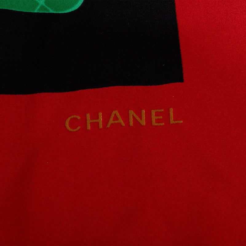 CHANEL Vintage Silk Scarf Red Flap Bag Motifs