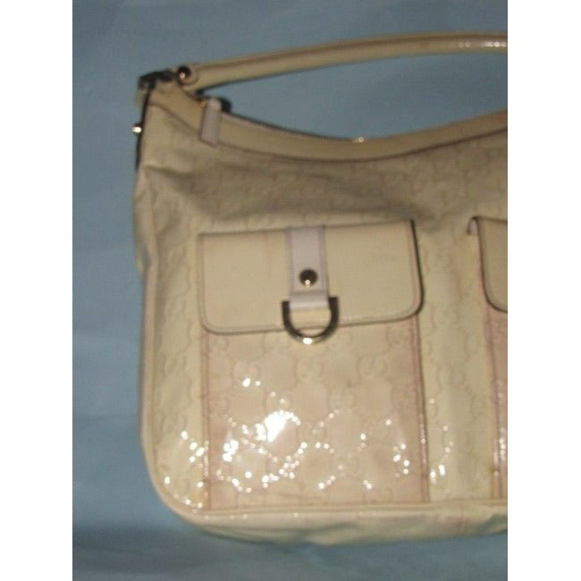 Gucci Abbey Vintage Yellow Large G Logo Print Patent Leather Hobo Bag