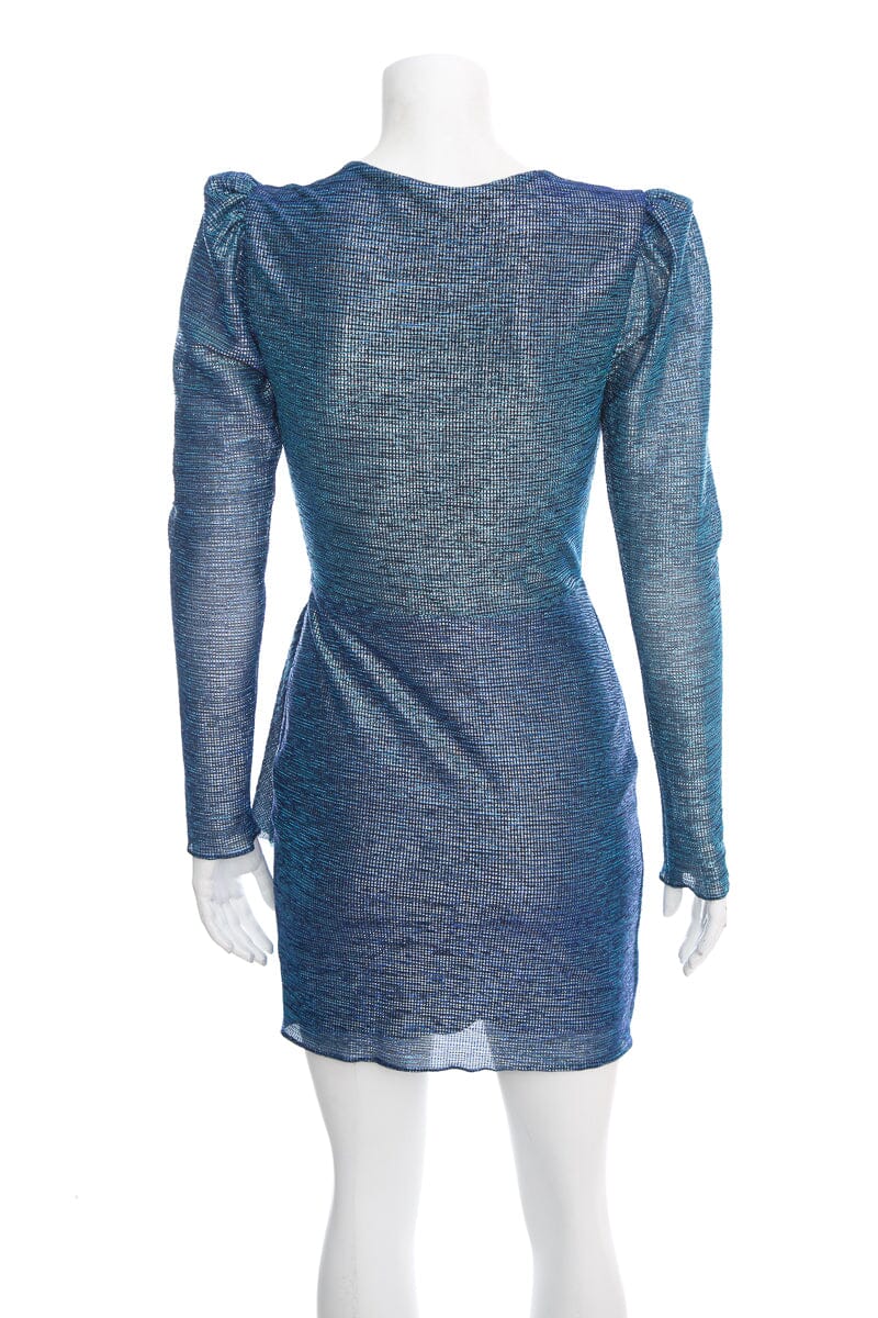 Pat Bo Blue Shimmer Long Sleeve Mini Dress SZ 2