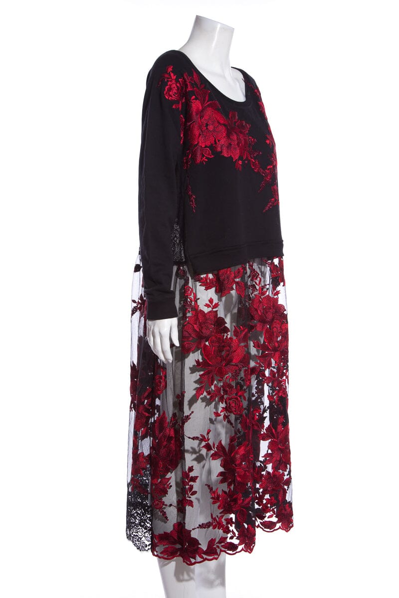 Antonio Marras Black & Red Embroidered Lace Sweatshirt Dress SZ 40