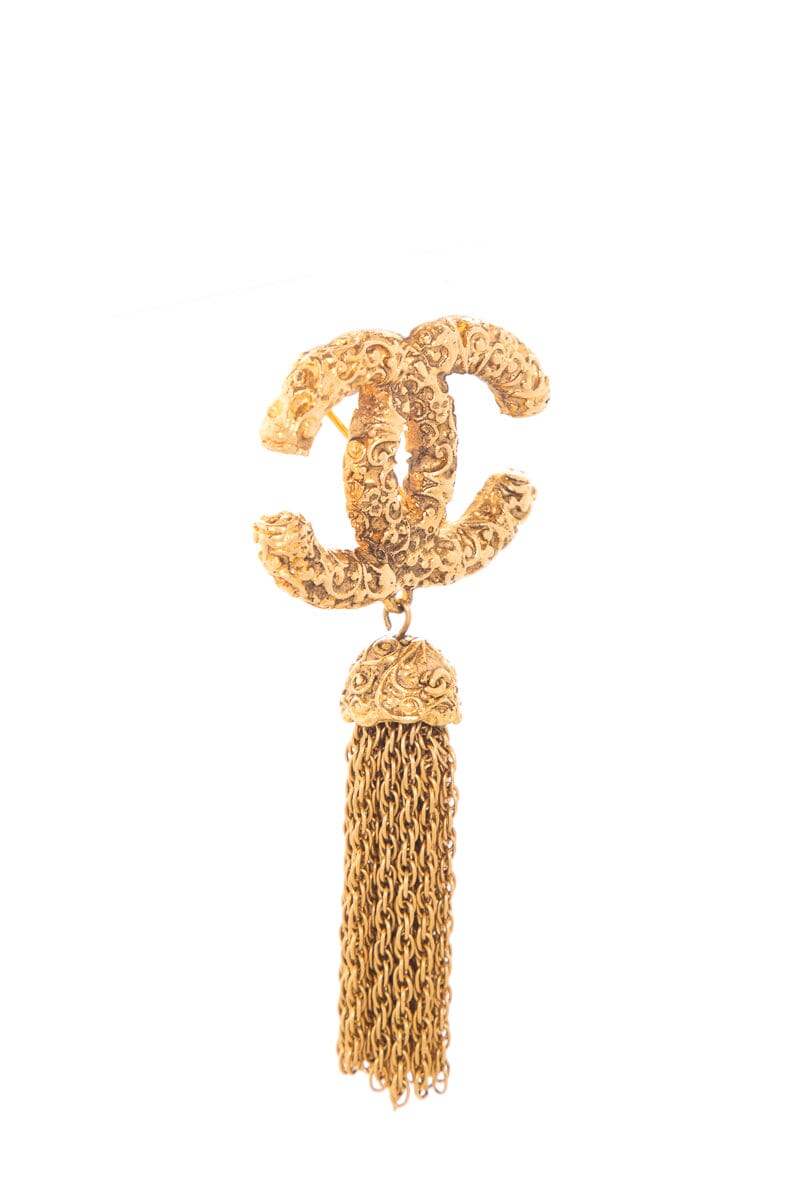 Chanel Vintage Gold CC Tassel Brooch Pin 93A