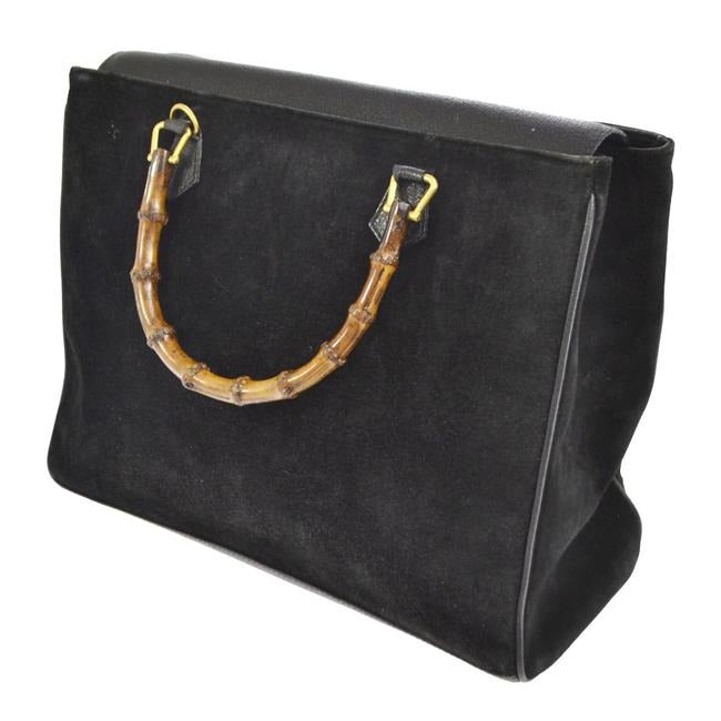 Gucci black suede and leather, two-way Diana XL tote or satchel with two bamboo handles