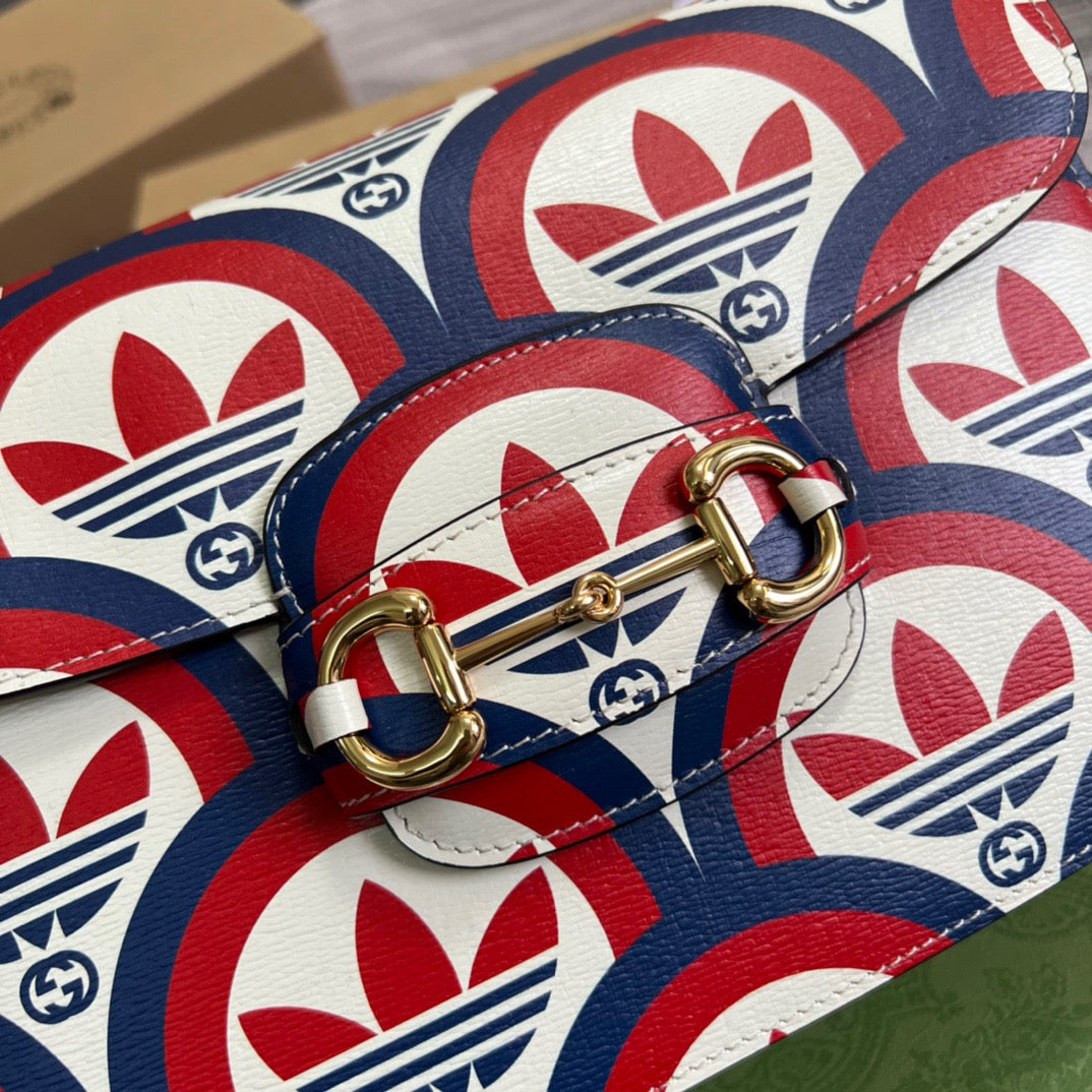 gg x Adidas Horsebit 1955 Shoulder Bag Blue/Red For Women, Women&#8217;s Bags 9.8in/25cm gg 602204 UVG0G 4168