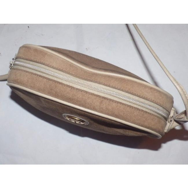 Gucci Vintage Beige Tan Suede And Leather Cross Body Bag