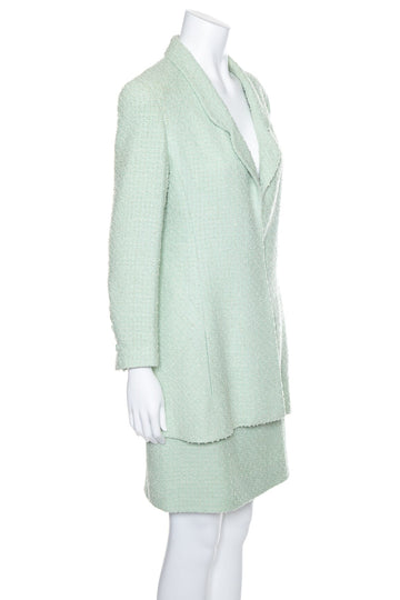 Chanel Mint Tweed Jacket and Skirt Set SZ 42