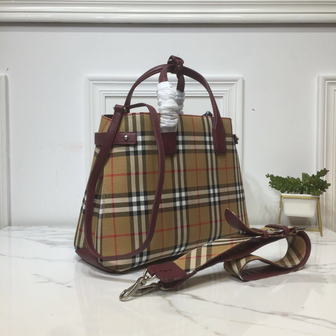 BB House Check Derby Medium Banner Purse Tote Purple For Womtlm, Womtlm’s Bags 14in/35cm