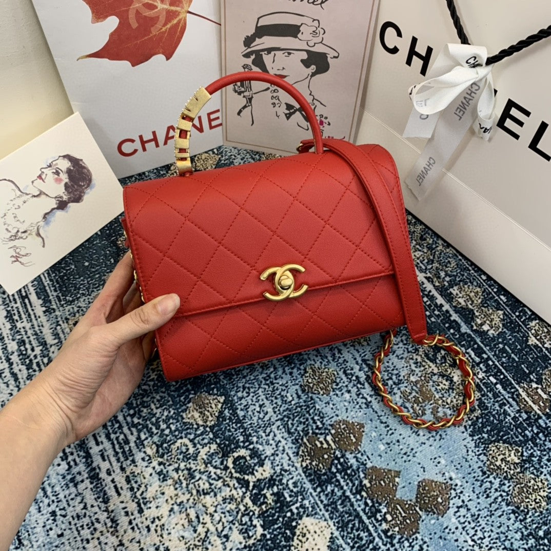 CHLSmall Flap Bag With Top Handle Gold Hardware Red For Womtlm, Womtlm&#8217;s Handbags, Shoulder Bags 7.9in/20cm AS2059