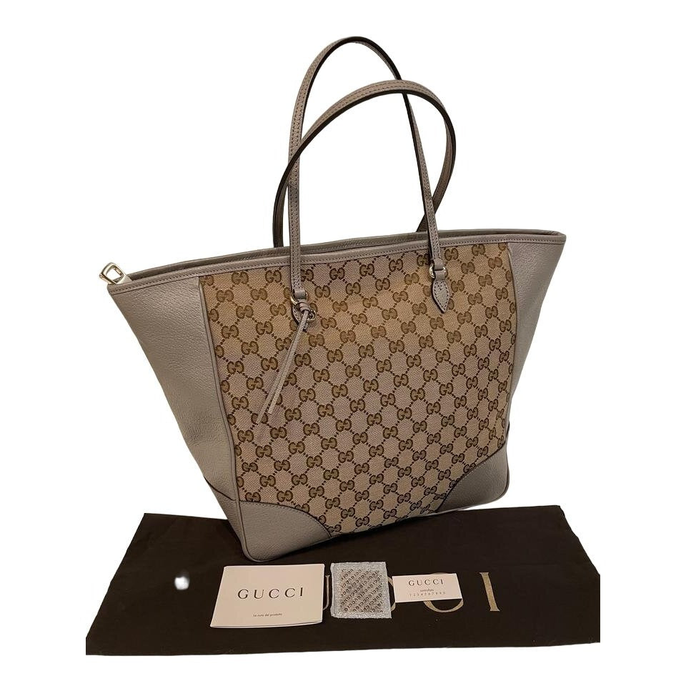 Gucci 'Bree' style, brown large Guccissima print canvas and silver grey leather satchel or tote style purse