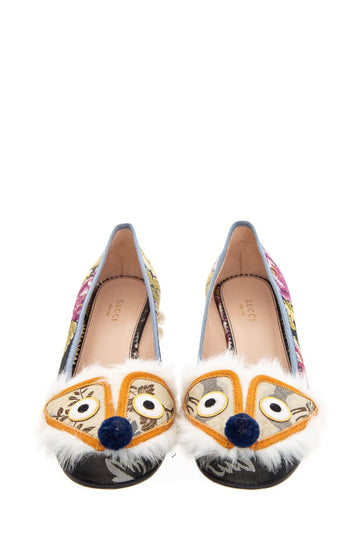 Gucci Black Multi Color Floral Kimberly Jacquard Heel SZ 38