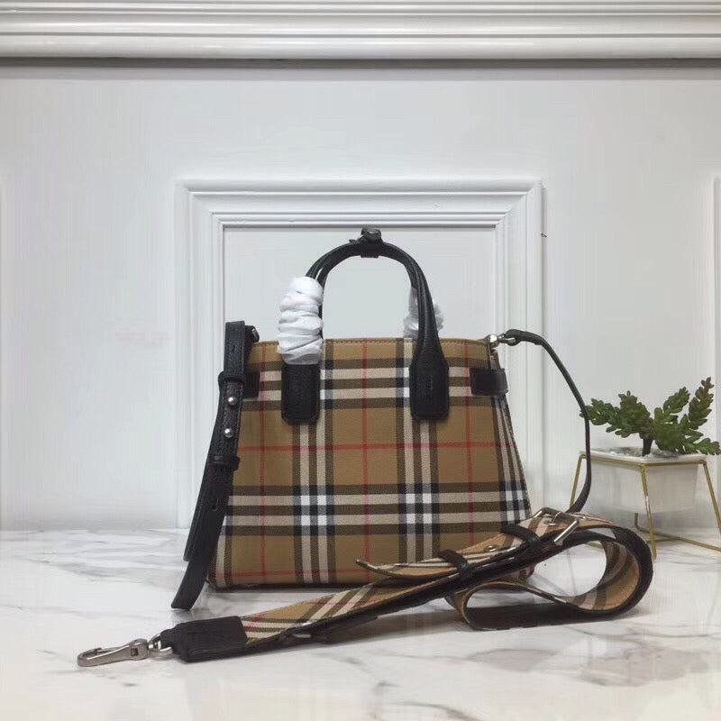 BB Small Banner Vintage Check And Tote Black For Womtlm, Womtlm’s Bags 10.5in/26cm