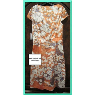 Andrew Marc Tangerine Taupe White Blue New York Multi Color Abstract Cowl Neck Sheath Short Dress