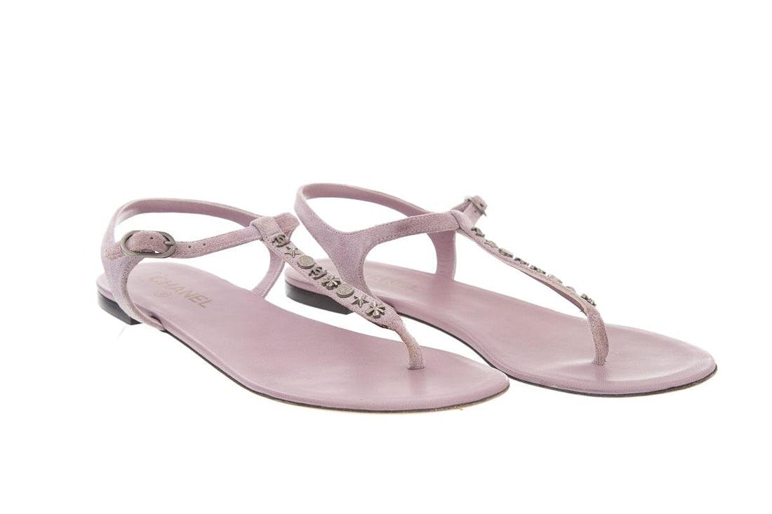 Chanel Purple Studded Suede Sandals SZ 42