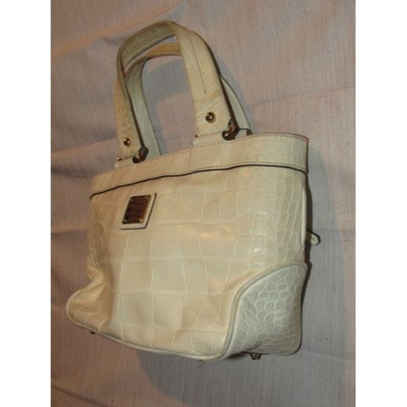 Dooney And Bourke Off White Crocodile Embossed Leather Satchel Tote