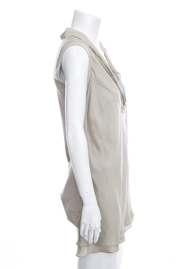 Brunello Cucinelli Grey Silk & Rib Knit Sleeveless Blouse SZ L