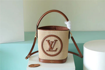 LV Petit Bucket Raffia Caramel Brown For Womtlm, Womtlm’s Bags, Shoulder And Crossbody Bags 9.4in/24cm LV M59961