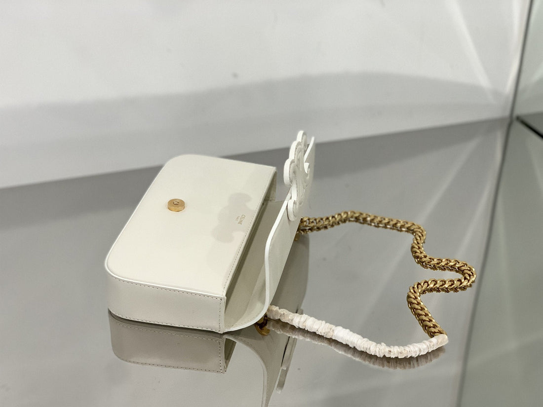 CE Chain Shoulder Bag Cuir Triomphe White For Womtlm 7.9in/20cm